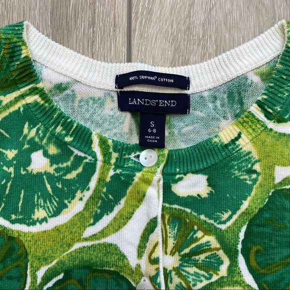 SOLD - Lands’ End Lime Print Cardigan Sweater - Picture 2 of 8